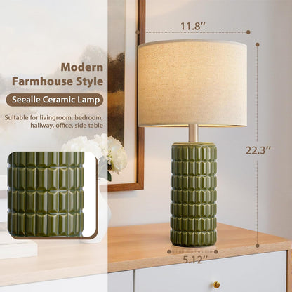 Seealle 23" Modern Ceramic Table Lamps Set of 2 - Table Lamps for Living Room, Farmhouse Bedside Night Stands Lamp for Bedroom, White Nightstand Lamps Set of 2, Desk Lamp for End Table Home Decor