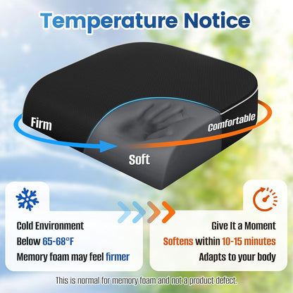 SweetSlubr Seat Cushion for Tailbone Pain Relief, Office Chair Cushion, Chair Pad, Memory Foam Large Cushion with Non-Slip Cover for Soft Support at Office Chair, Car Seat, Airplane, Black/Large