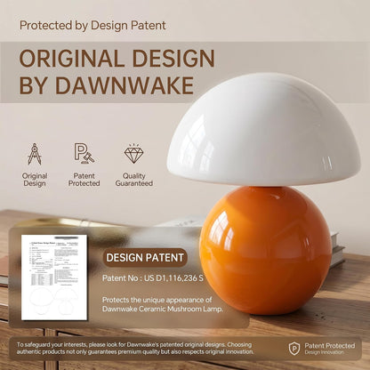 Dawnwake Mushroom Lamp Table Lamp for Bedroom,Desk Bedside Small Lamps for Living Room Night Stands,Mushroom Decor Cute Mini Modern Mid Century Lamps,Unique Aesthetic Home Living Room Decor(White)