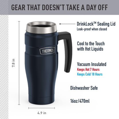 THERMOS Stainless King Vacuum-Insulated Travel Tumbler, 16 Ounce, Matte Steel