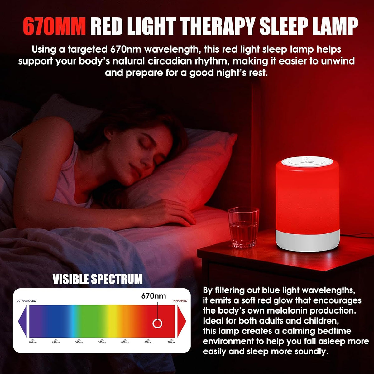 Red Light Therapy Sleep, Red Night Lights With 670nm Wavelength, Touch Control with 3 Distinct Color Modes, For Support Deep Relaxation and Improve Sleeping for Adult & Kid Bedroom, Gift