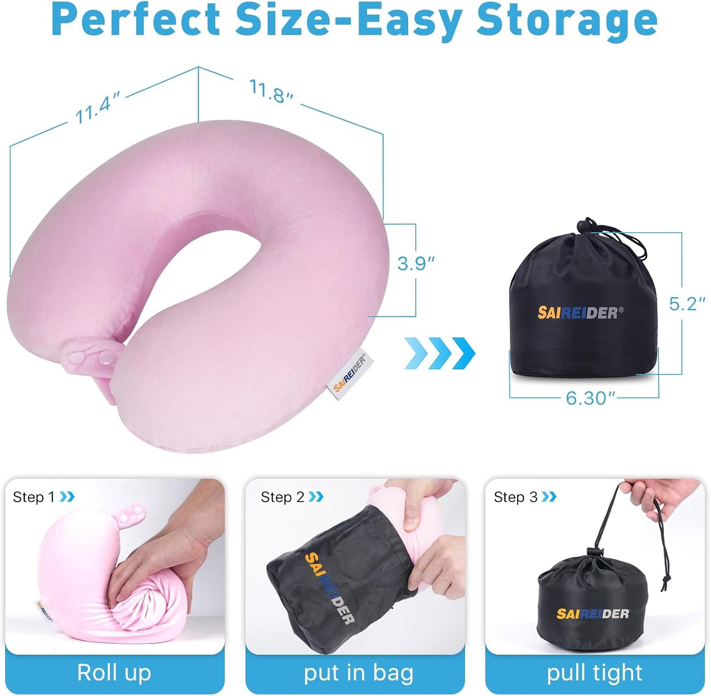 SAIREIDER Neck Pillows for Travel-Head Neck Support Travel Pillow for Traveling, Car, Home, Office Adjustable(Navy Blue)