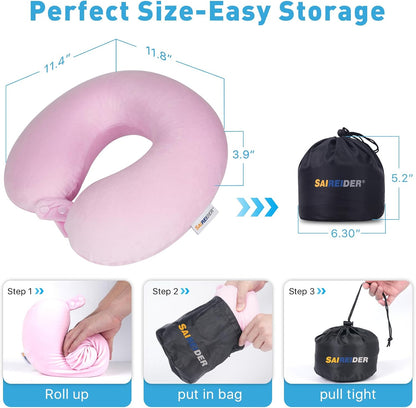 SAIREIDER Neck Pillows for Travel-Head Neck Support Travel Pillow for Traveling, Car, Home, Office Adjustable(Navy Blue)