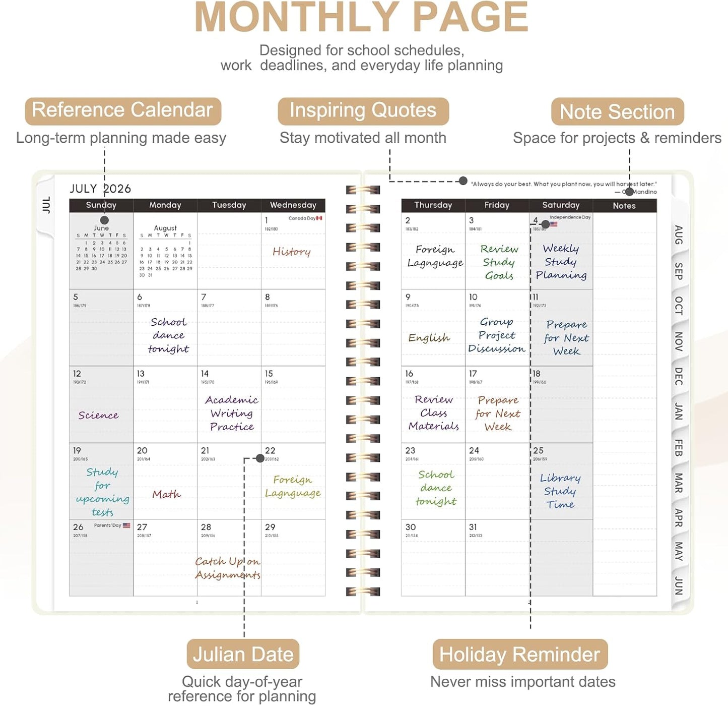 Planner 2026-2027, Weekly and Monthly Calendar Planner, JUL 2026 - JUN 2027 | Academic Year, Daily Agenda Book, A5(6.3'' x 8.5''), Sprial Bound, Inner Pocket, Office School Use