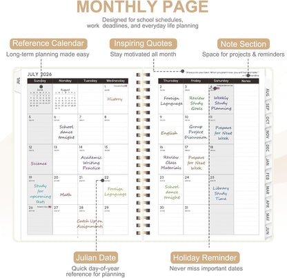 Planner 2026-2027, Weekly and Monthly Calendar Planner, JUL 2026 - JUN 2027 | A5(6.3'' x 8.5''), Hardcover, Agenda Book, Sprial Bound, Inner Pocket, Office and School Use
