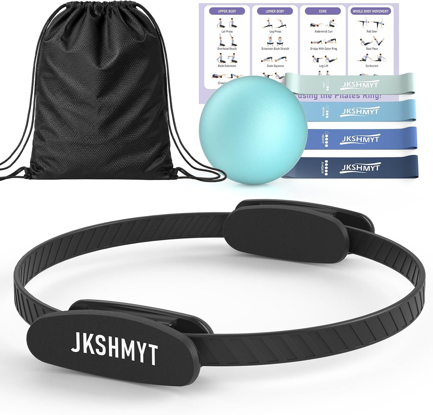 JKSHMYT Pilates Ring Kit for Women, Pilates Equipment – 14.5" Home Magic Circle Workout with Pilates Ball,Resistance Bands,Better me Pilates Essentials Starter Set for Beginners Toning Shape Full Body