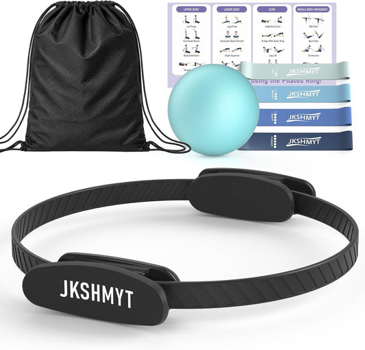 JKSHMYT Pilates Ring Kit for Women, Pilates Equipment – 14.5" Home Magic Circle Workout with Pilates Ball,Resistance Bands,Better me Pilates Essentials Starter Set for Beginners Toning Shape Full Body