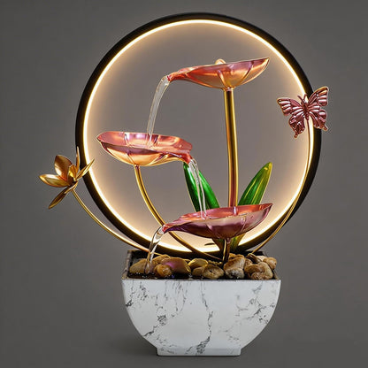 11‘’ H Gold Tabletop Water Fountain, Zen Desktop Waterfall, Indoor Lotus Desktop Decorative Fountain, Home Bathroom Bedroom Decor.