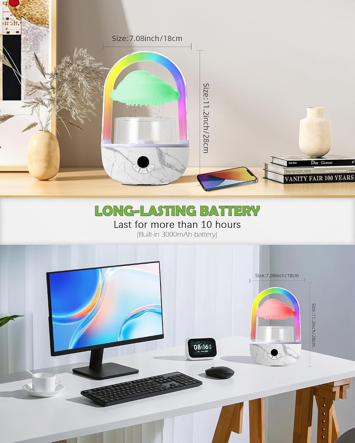 Aromatherapy Essential Oil Diffuser Rainbow Rain Cloud Humidifier Water Drip Mushroom Diffuser with Running Lights & Rain Sounds for Sleeping - Tabletop Water Fountain & Night Light