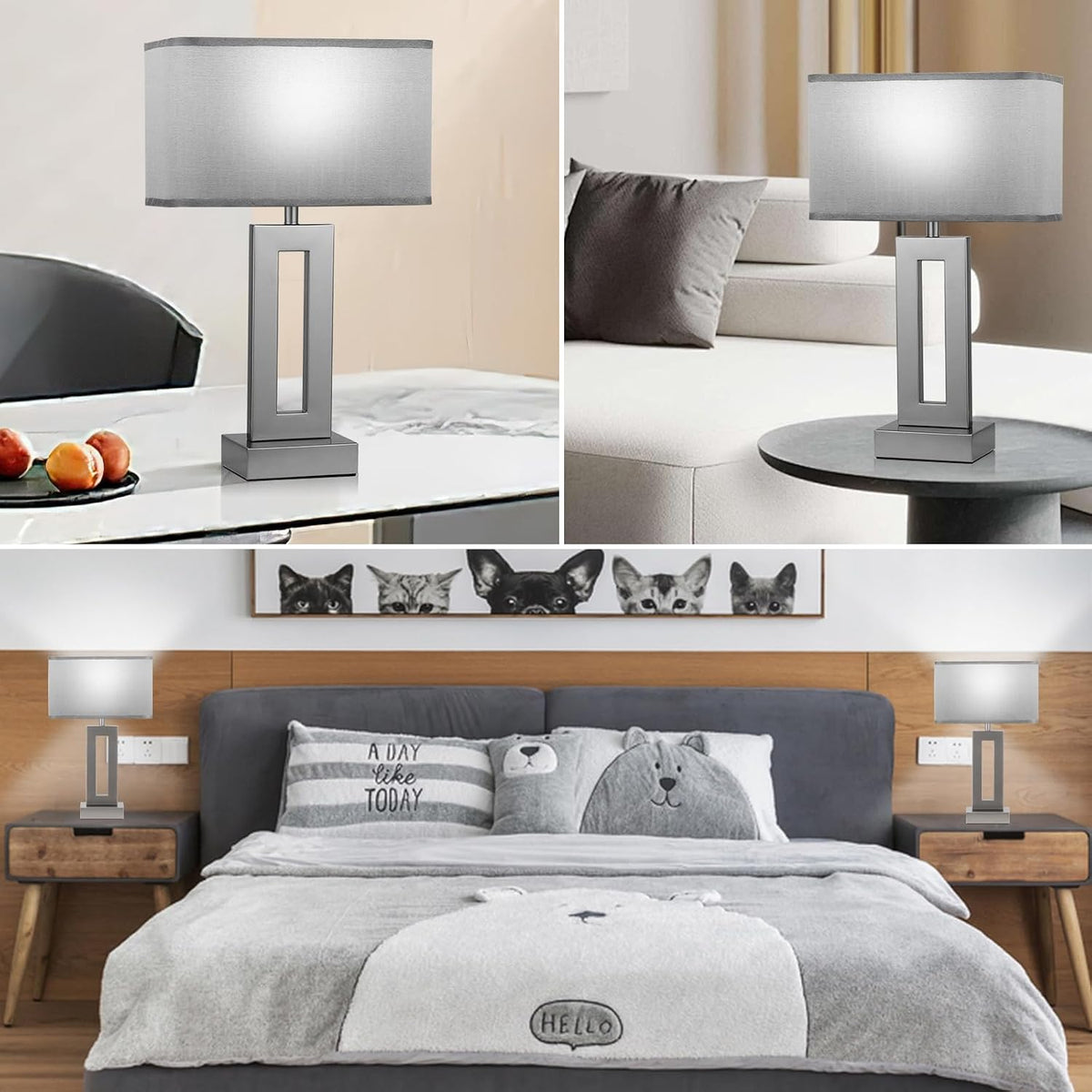 Gold Table Lamps Set of 2, 16.4" Bedside Lamps for Nightstand with USB C+A