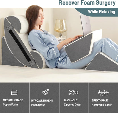 Yojoker 6pcs Orthopedic Bed Wedge Pillow Set for Sleeping, Post Surgery Foam for Body, Back and Leg Pain Relief Comfortable & Adjustable Support Pillows-Anti Snoring, Heartburn