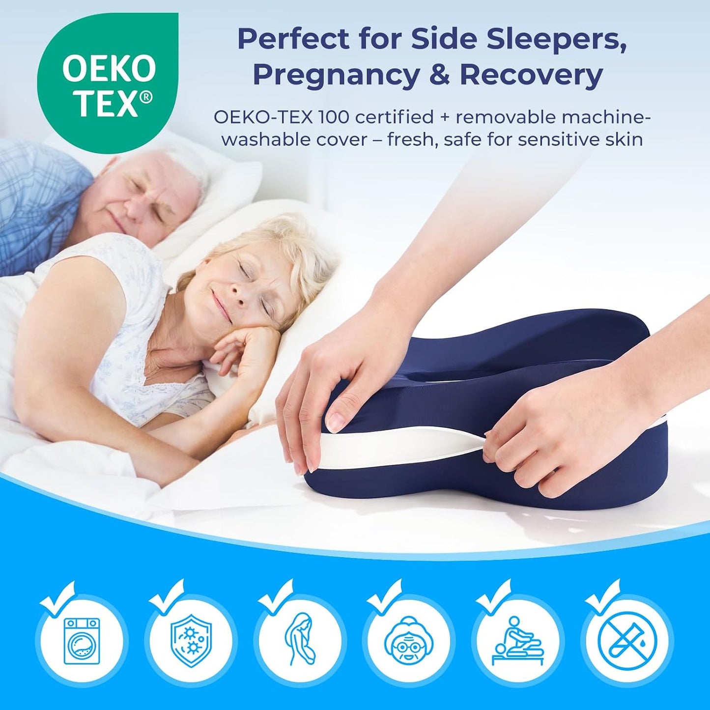 13" Extended-Length Knee Pillow for Side Sleepers with Full Thigh Support | Memory Foam Leg Pillow for Side Sleeping with Airflow Vent Reduces Heat – No Stiffening, Relieves Back/Hip/Knee Pain