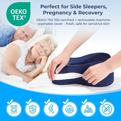 13" Extended-Length Knee Pillow for Side Sleepers with Full Thigh Support | Memory Foam Leg Pillow for Side Sleeping with Airflow Vent Reduces Heat – No Stiffening, Relieves Back/Hip/Knee Pain