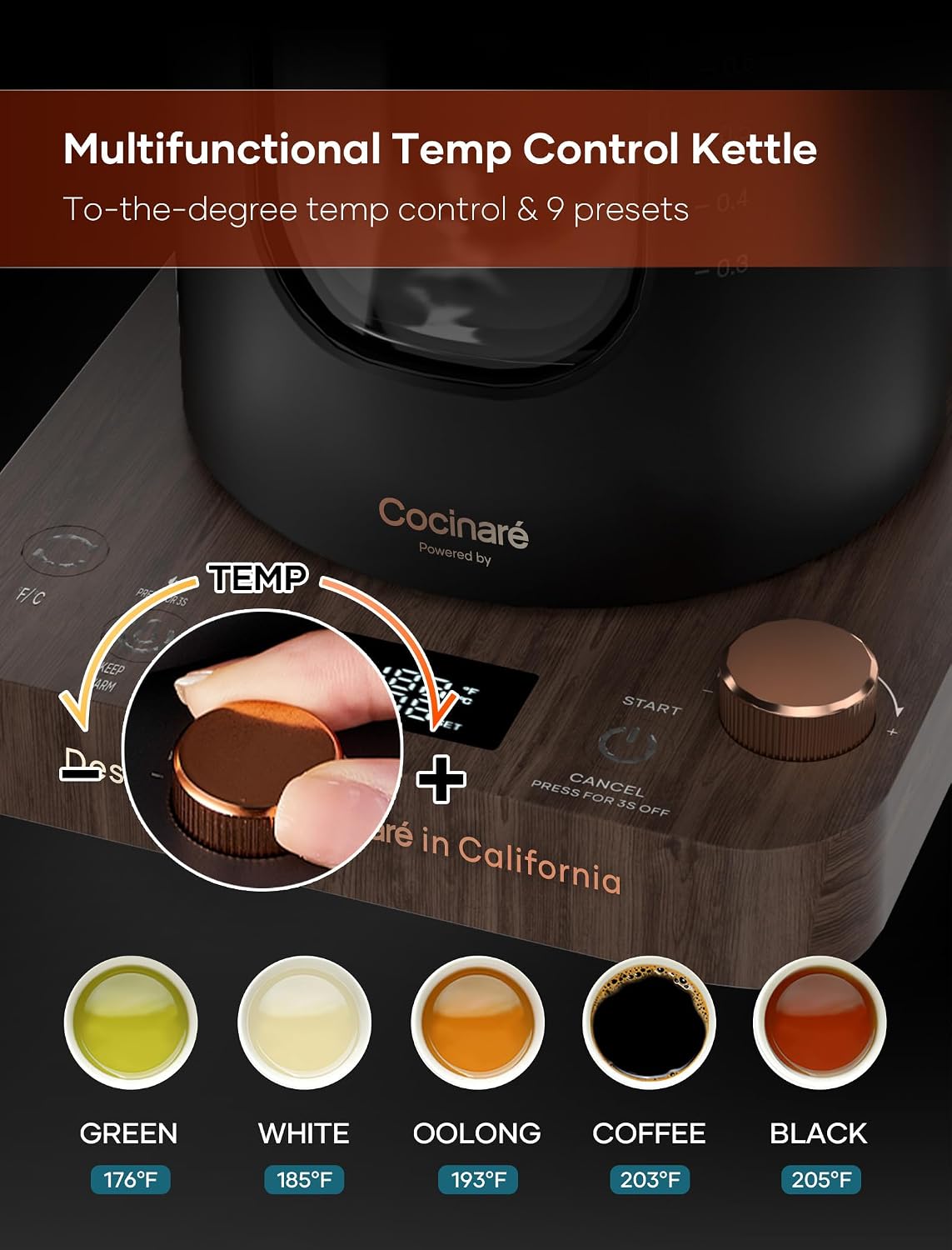 INTASTING Electric Tea Kettle with Infuser, ±1℉ Temperature Control, 1L