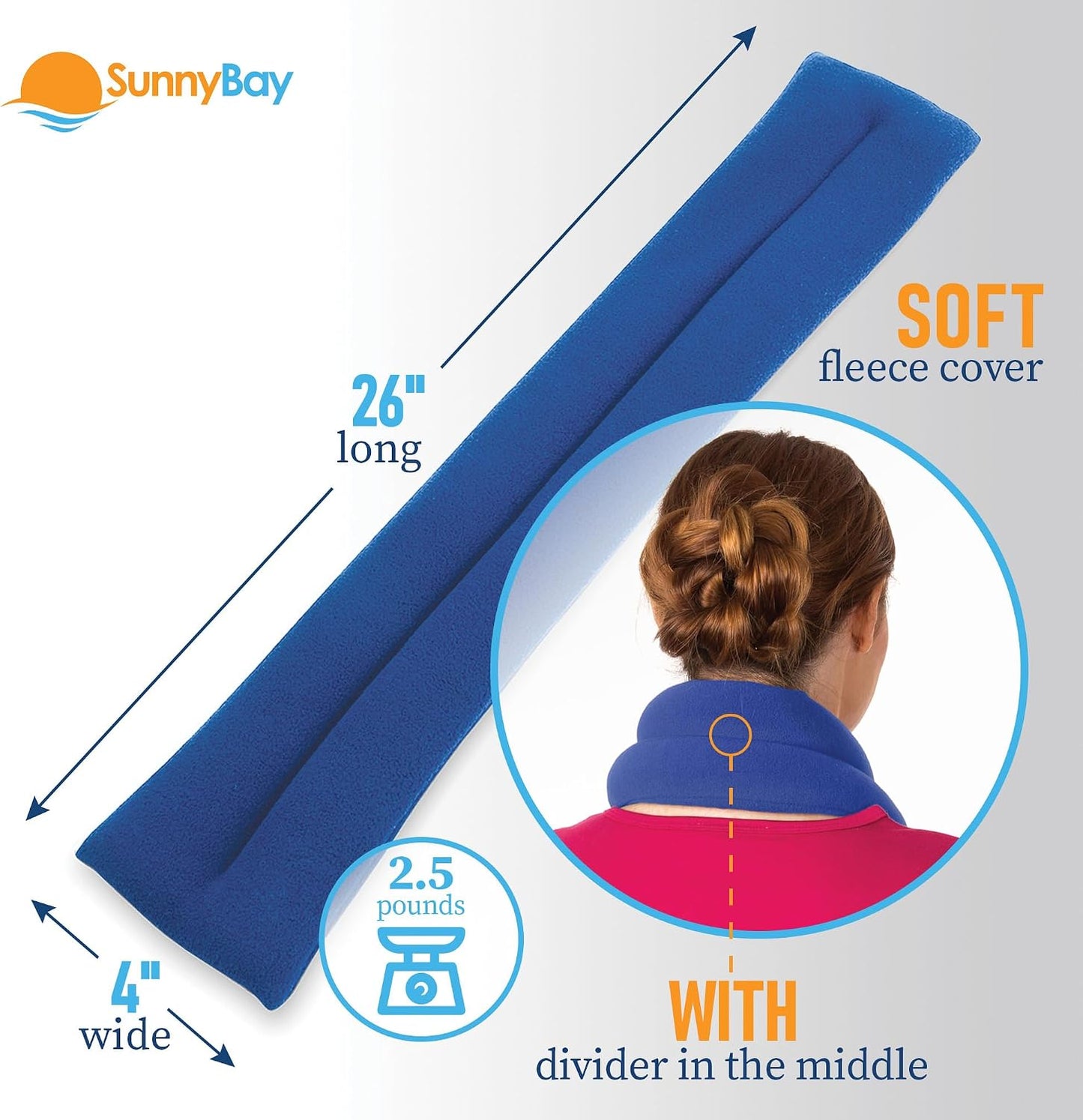 SunnyBay Microwavable Heating Pad for Neck and Shoulder, Heated Neck Wrap, Microwave Heat Pad, Weighted Beanbag Moist Hot or Cold Compress, 2.2 lbs, 26x4 Inches, Navy Blue
