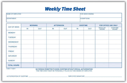 Adams Weekly Time Sheet, 1-Part, 5.5 x 8.5 Inches, Blue/White, 100 Sheets Per Pad, 2 Pack (9507ABF)