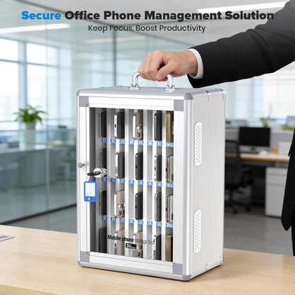 24 Slots Cell Phone Locker, Classroom Phone Storage Cabinet with Key, 【Wall Mounted】 【Aluminum Alloy】 Phone Lock Box, Mobile Phone Lockbox with Handle for School Office Exam(Silver)