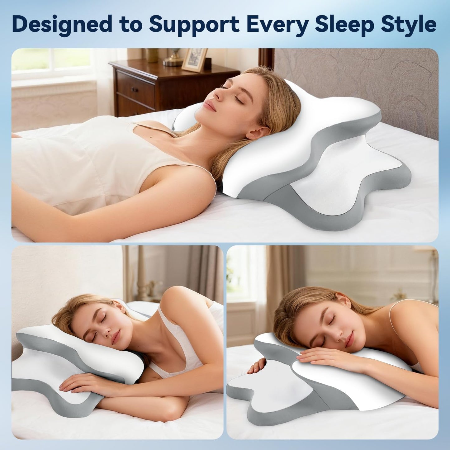 Sleep Apnea Pillow with Neck Pain & Snoring Relief -Orthopedic Cervical Pillow,Ergonomic Contour Memory Foam Pillow for Side, Back,Stomach,Dreamers,Medium Firm (Darkgrey, Queen Size 25" lx15 wx5.8 h)