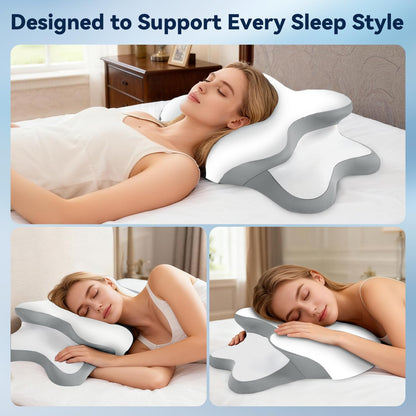 Sleep Apnea Pillow with Neck Pain & Snoring Relief -Orthopedic Cervical Pillow,Ergonomic Contour Memory Foam Pillow for Side, Back,Stomach,Dreamers,Medium Firm (Darkgrey, Queen Size 25" lx15 wx5.8 h)
