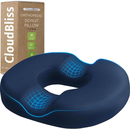 CloudBliss Donut Pillow Stadium Seat Cushion for Tailbone Pain Relief and Hemorrhoids, Memory Foam Seat Chair Cushion, Portable Seat Cushions for Bleachers, Car, Home & Office