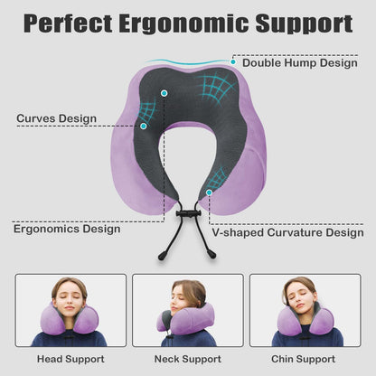 Travel Pillow, Memory Foam Neck Pillow for Traveling, U Shape Neck Pillow Airplane Portable Flight Pillow Travel Kit with 5D Contoured Eye Masks and Earplug for Plane Train Car Home Office