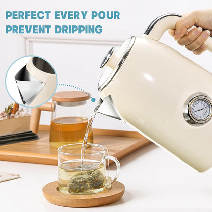 SUSTEAS 57oz Electric Kettle with Thermometer, Hot Water Pot, Retro Green