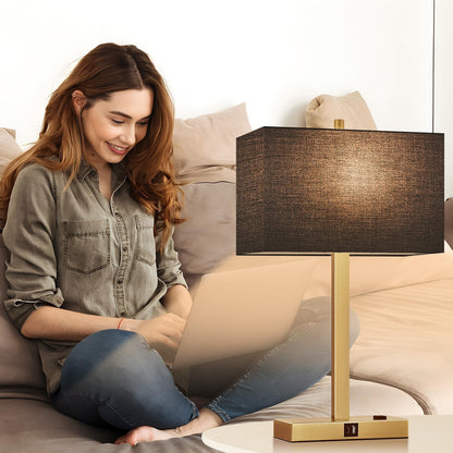 21" Touch Bedside lamps with 2 USB & AC Outlets, 3-Way Dimmable Bedside Table Lamps Set of 2 for Bedroom Living Room Office Reading, Gray Shade Lamps for Night Stands, 5000K LED Bulbs Included