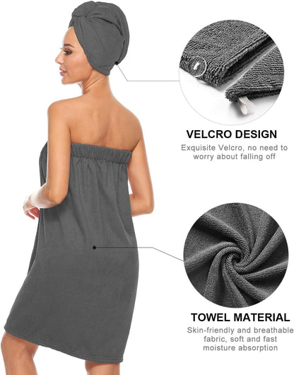 Kniffi Women's Spa Wrap & Hair Towel Body Wrap Adjustable Closure Bathrobe