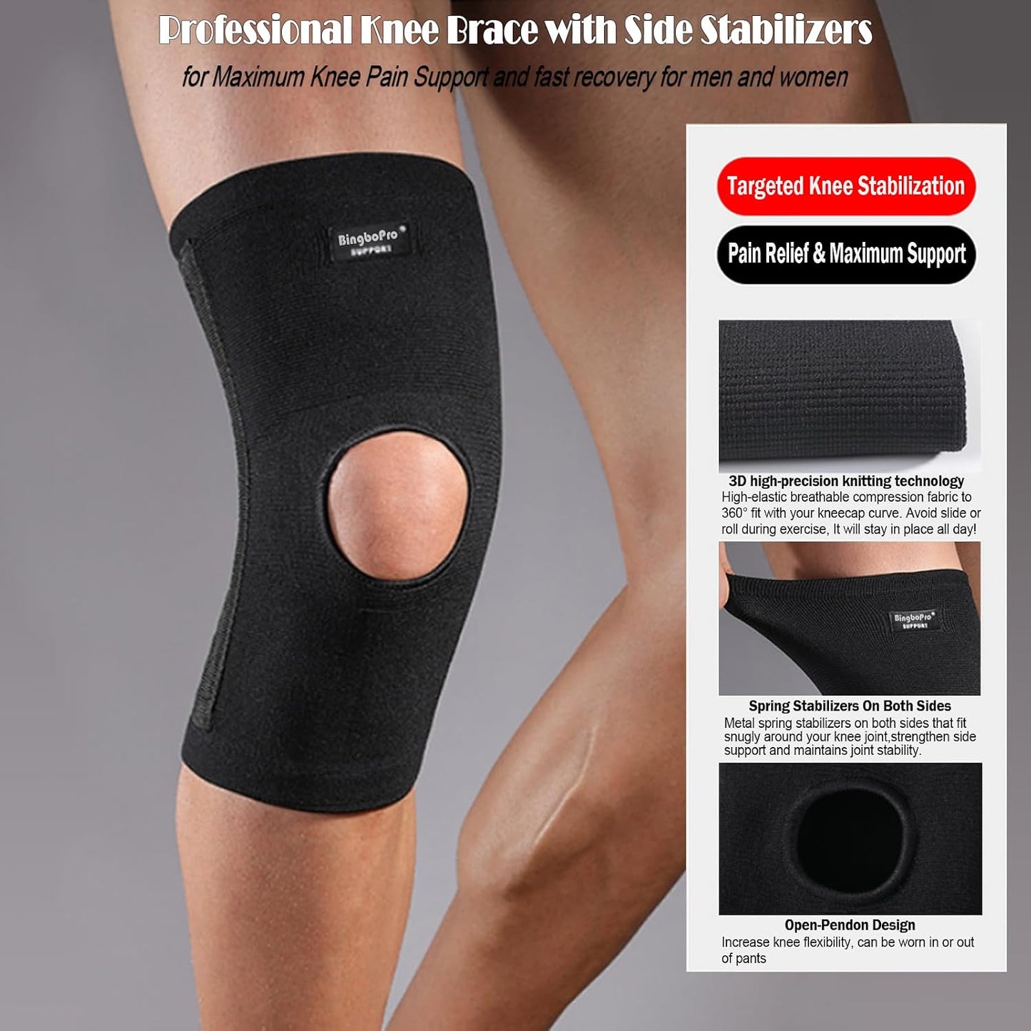 Professional Knee Brace With Stabilizer For Men Women,Compression Knee Sleeve Support Brace for Pain Relief, Fast Recovery,Meniscus Tear,ACL,MCL,Arthritis,Running,Sport Protection