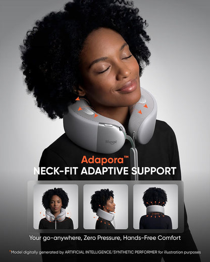 Bluvol Nest 10 Ultra Immersive Heated Neck Massager Pillow, Therapist-Style Deep Tissue Pain Relief, 360° Spatial Audio, Cordless Massager for TV Watching, Gaming, Office Work, Silver