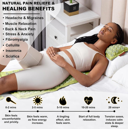 UNMERA Acupressure Mat and Pillow Set,Natural Premium Linen & Coconut Fiber Filling,for Back/Neck Pain Relief, Sciatic, Headache and Muscle Relaxation, Comes with Carrying Bag