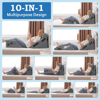Ahpmeoa 5Pcs Wedge Pillow Set for After Surgery, Memory Foam, White/Grey