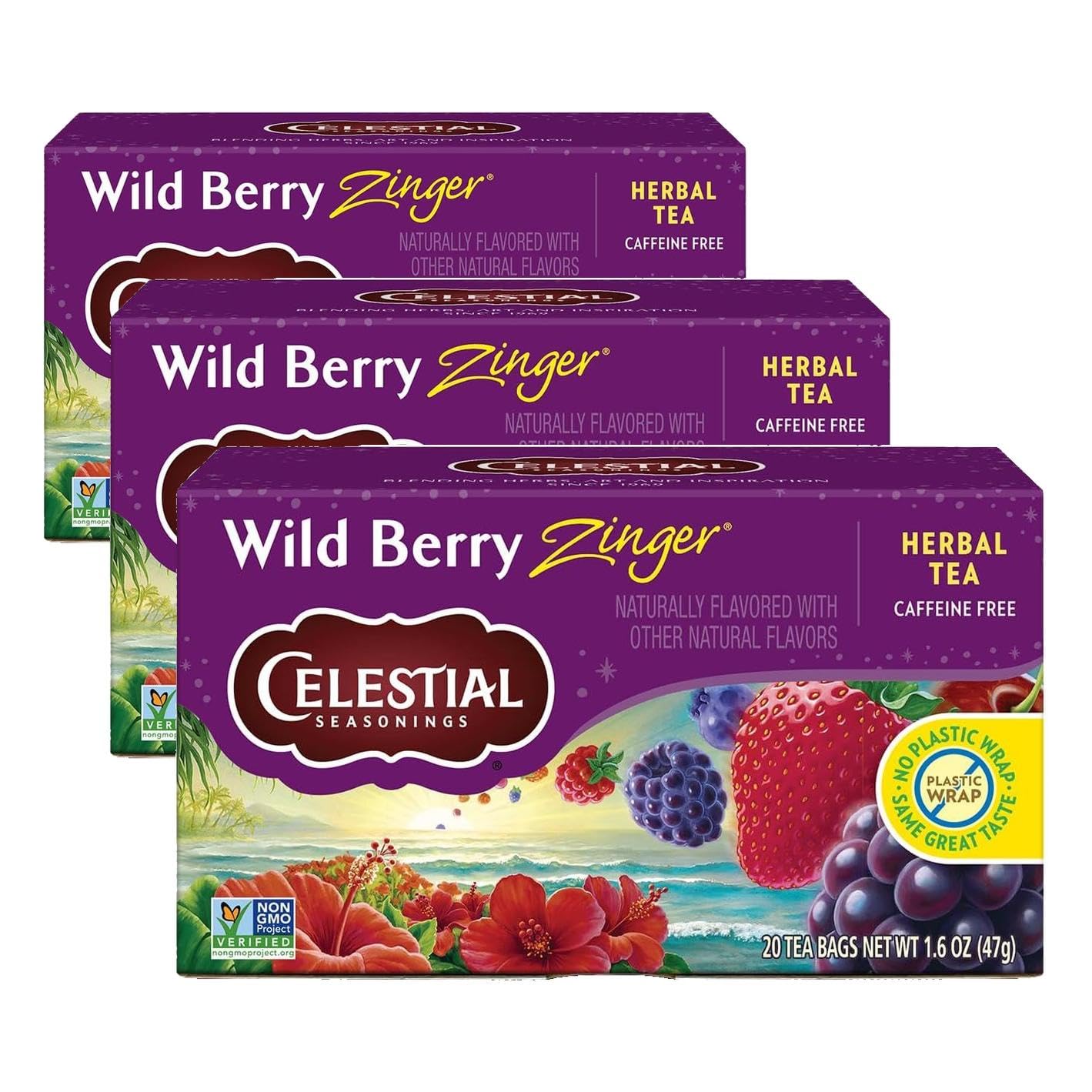 Celestial Seasonings Hibiscus Tea, Red Zinger Herbal Tea, Caffeine Free, 20 Tea Bags