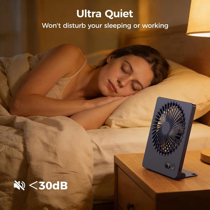 Zuvas Desk Fan Battery Operated Fan Rechargeable 180°Tilt Folding Personal Fan Ultra Quiet Small Portable 3 Speed Adjustable Strong Wind Fan For Office Bedroom Home Desktop Camping (White)
