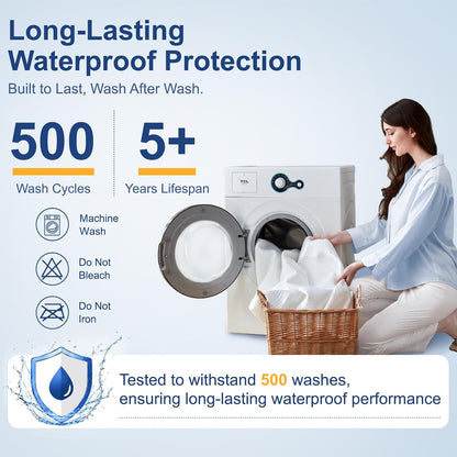 Cooling Waterproof Mattress Protector Queen Size, 400GSM 3D Air Fabric Breathable Mattress Cover, Premium Bed Protector with Deep Pockets, Luxury Noiseless Machine Washable Bed Cover, White