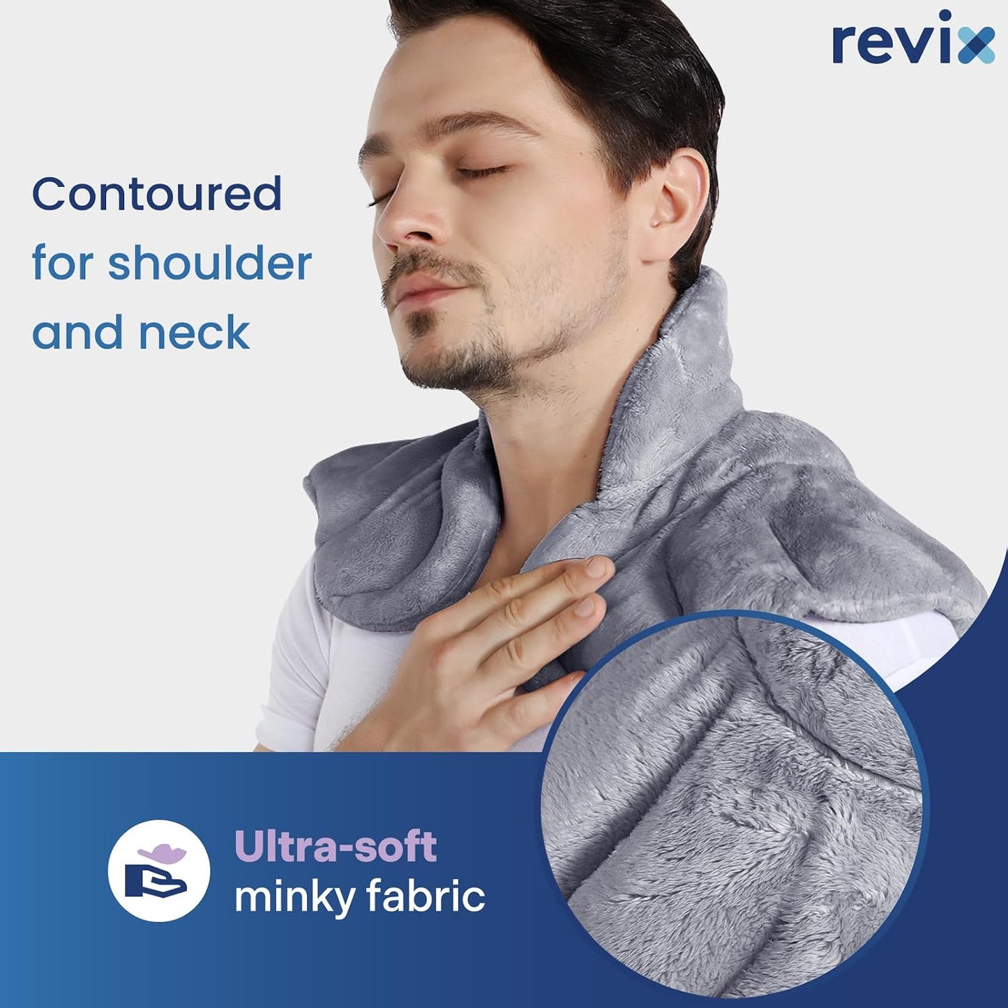 REVIX Heated Neck Wrap Microwave Heating Pad for Neck and Shoulders Pain Relief, Weighted Neck Warmer Microwavable with Miost Heat, Unscented