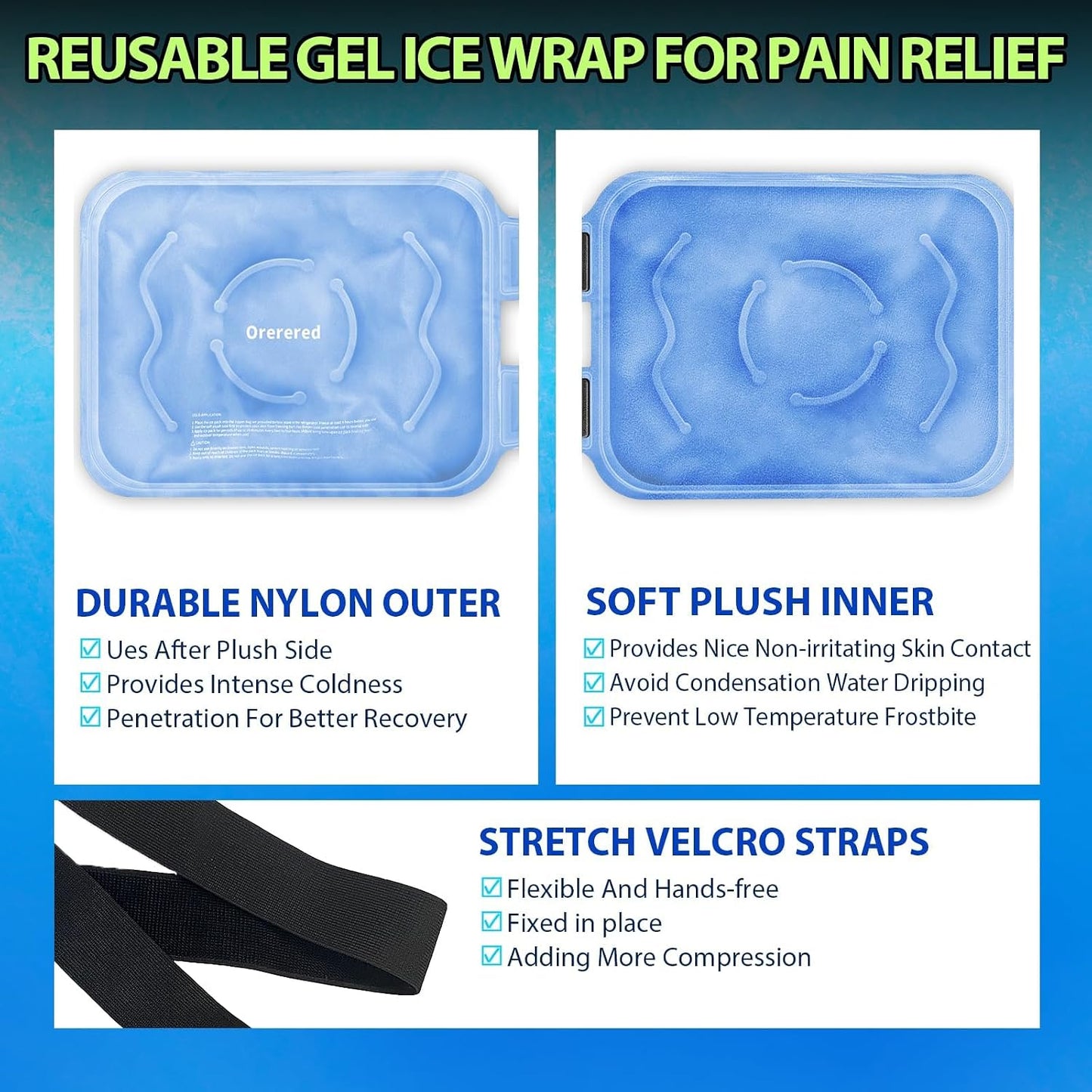 Reusable Cold Ice Packs for Injuries, 3-Piece Set Cold Gel Ice Wrap for Injury Recovery, Alleviate Joint and Muscle Pain (Knee Ice Wrap-Purple)