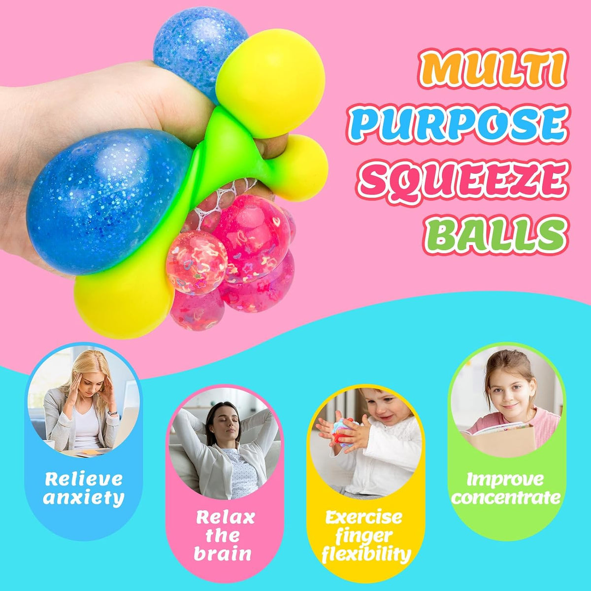 36 Pack Stress Balls, Squishy Balls, Squishy Fidget Stress Relief