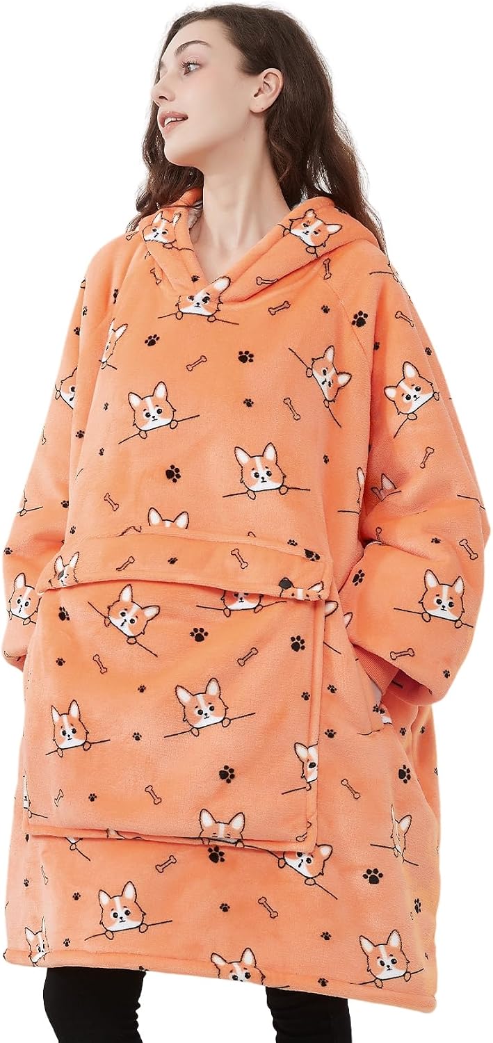 KFUBUO Wearable Blanket Hoodie for Adults Sherpa All Patterns Cat Oversized Sweatshirt Blanket with Pockets for Women