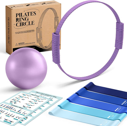 Pilates Kit, 13.5" Pilates Ring with Mini Ball & Resistance Bands