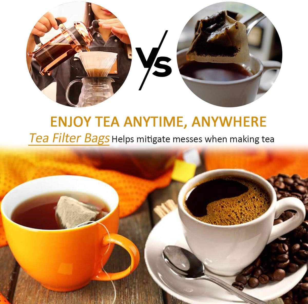 Angooni 300PCS Disposable Tea Filter Bags with Drawstring | 100% Natural & Safe Loose Leaf Tea Empty Tea Bags, 1-Cup Capacity