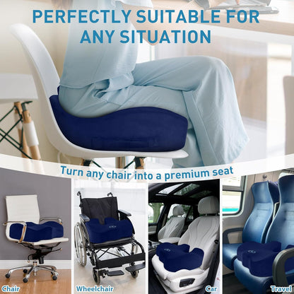 BlissTrends Seat Cushion with Velvet Cover, Thick Memory Foam Cushions for Office Chair, Car Seat, Airplane, Relieving Pressure Tailbone Sciatica Back Pain for Long Sitting, Car Drivers 4.7in Black
