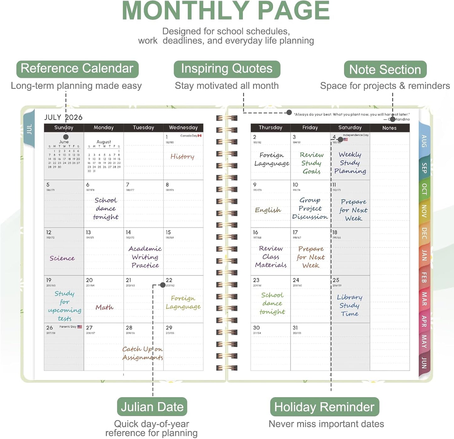 Planner 2026-2027, Weekly and Monthly Calendar Planner, JUL 2026 - JUN 2027 | Academic Year, Daily Agenda Book, A5(6.3'' x 8.5''), Sprial Bound, Inner Pocket, Office School Use