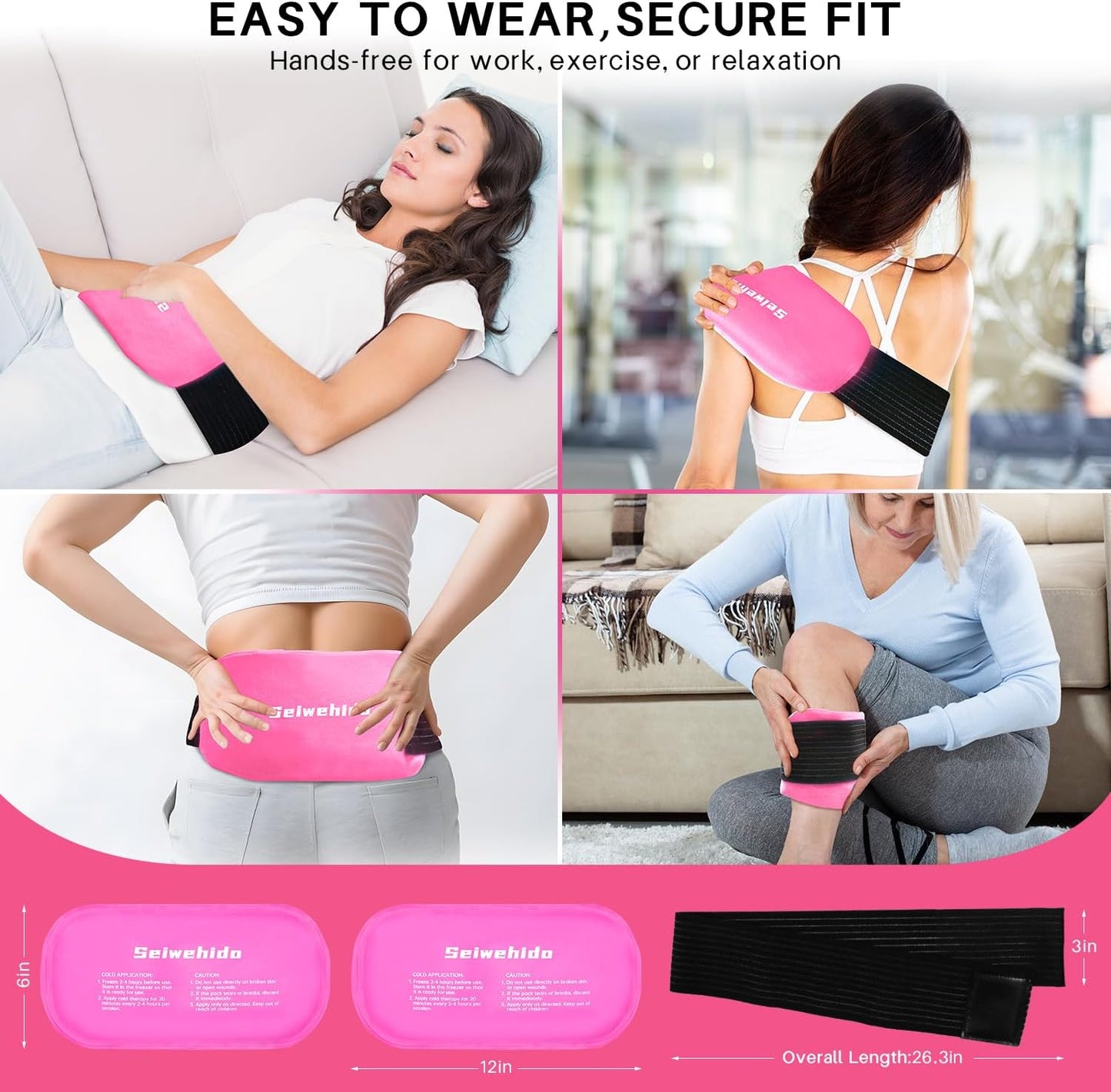 Ice Packs for Injuries Reusable Gel 2 Hot Cold Compress Therapy Pack with Adjustable Strap Soft Ice Wraps for Ankle Knee Leg Neck Shoulder Wrist Feet Back Pain Relief (Purple, Medium 10 x 5.5 Inch)
