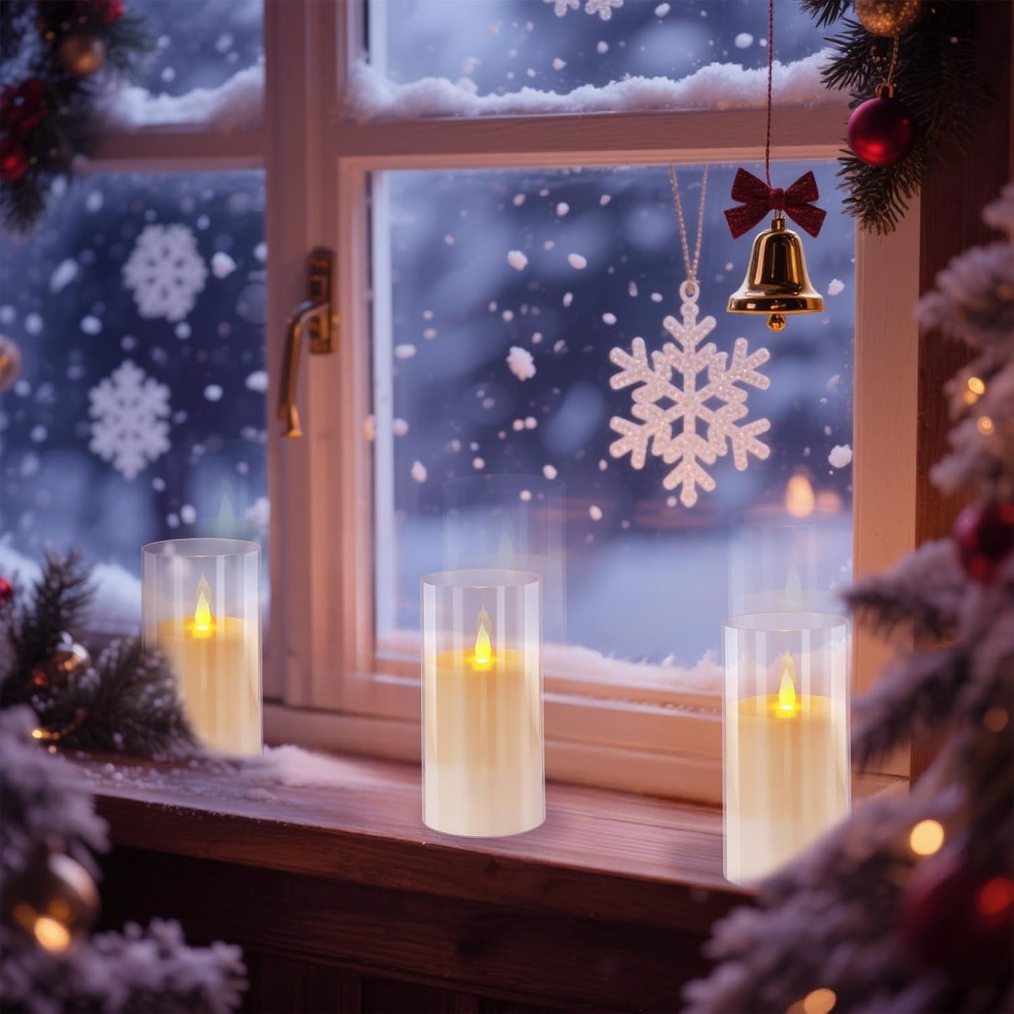 wemarry Flameless Candles 4" 5" 6" Acrylic Glass Pillars 3" Diameter Battery Operated Flickering Candles Include 8-Key Remote with Timer Function 400+ Hours (Gray, Warm Light 3 Pack)