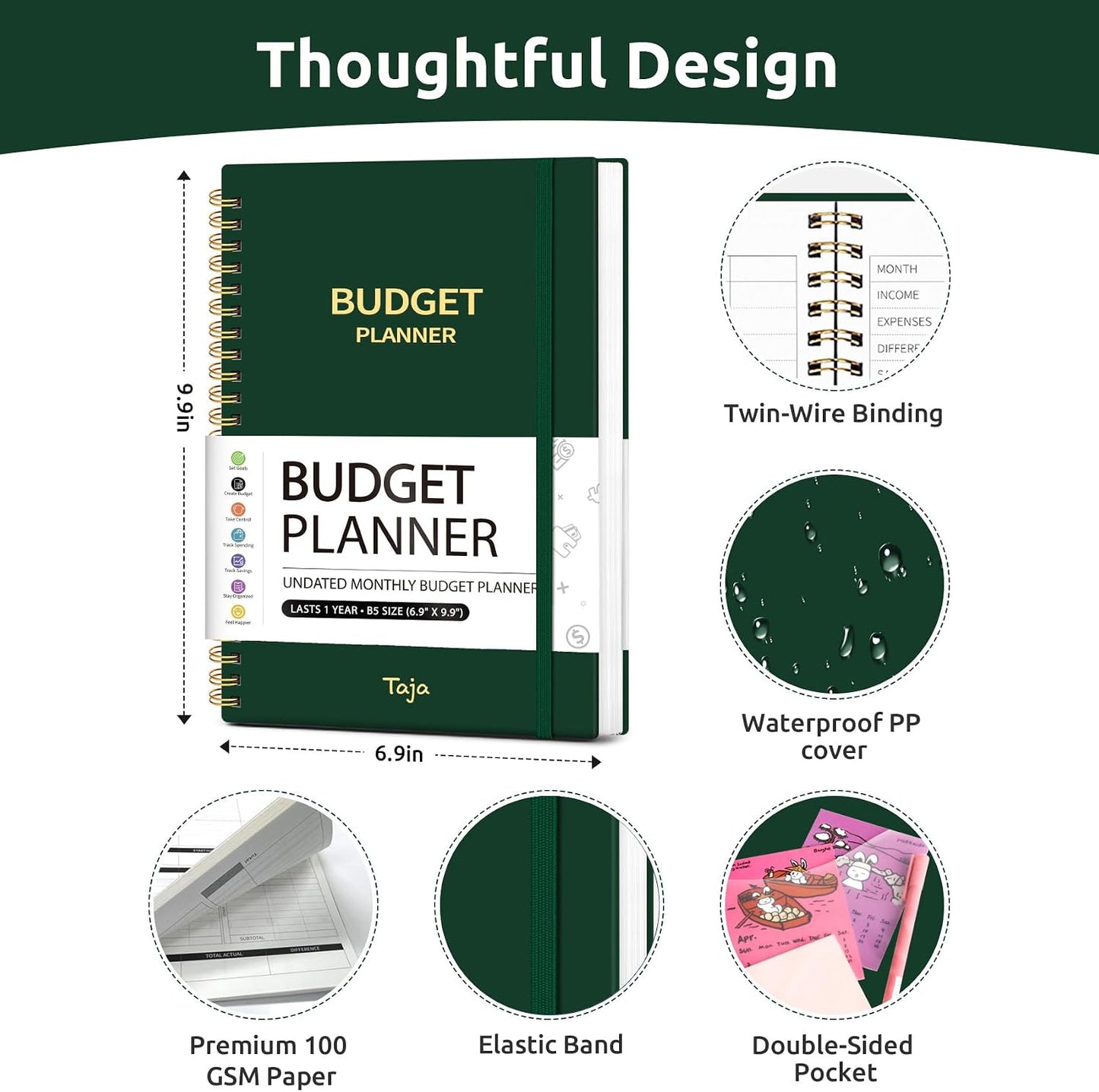 Budget Planner - Monthly Budget Book with Expense Tracker Notebook, Undated Bill Organizer & Finance Planner to Take Control of Your Money, Account Book to Manage Your Finances-Pink