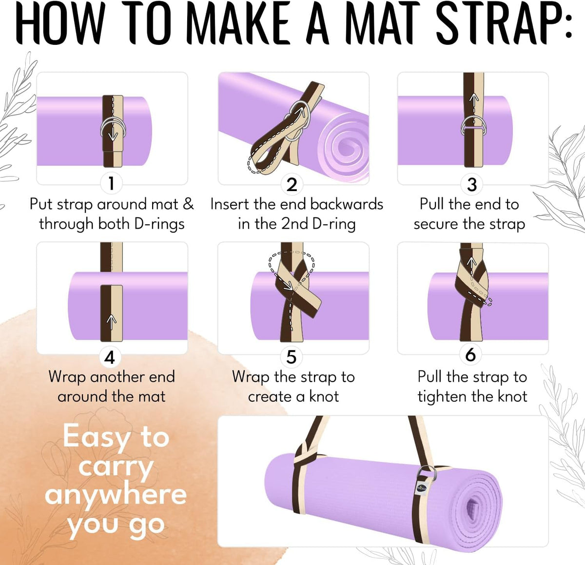 TECEUM 2 IN 1 Yoga & Mat Strap for Stretching – Cotton – 6/8/10 ft
