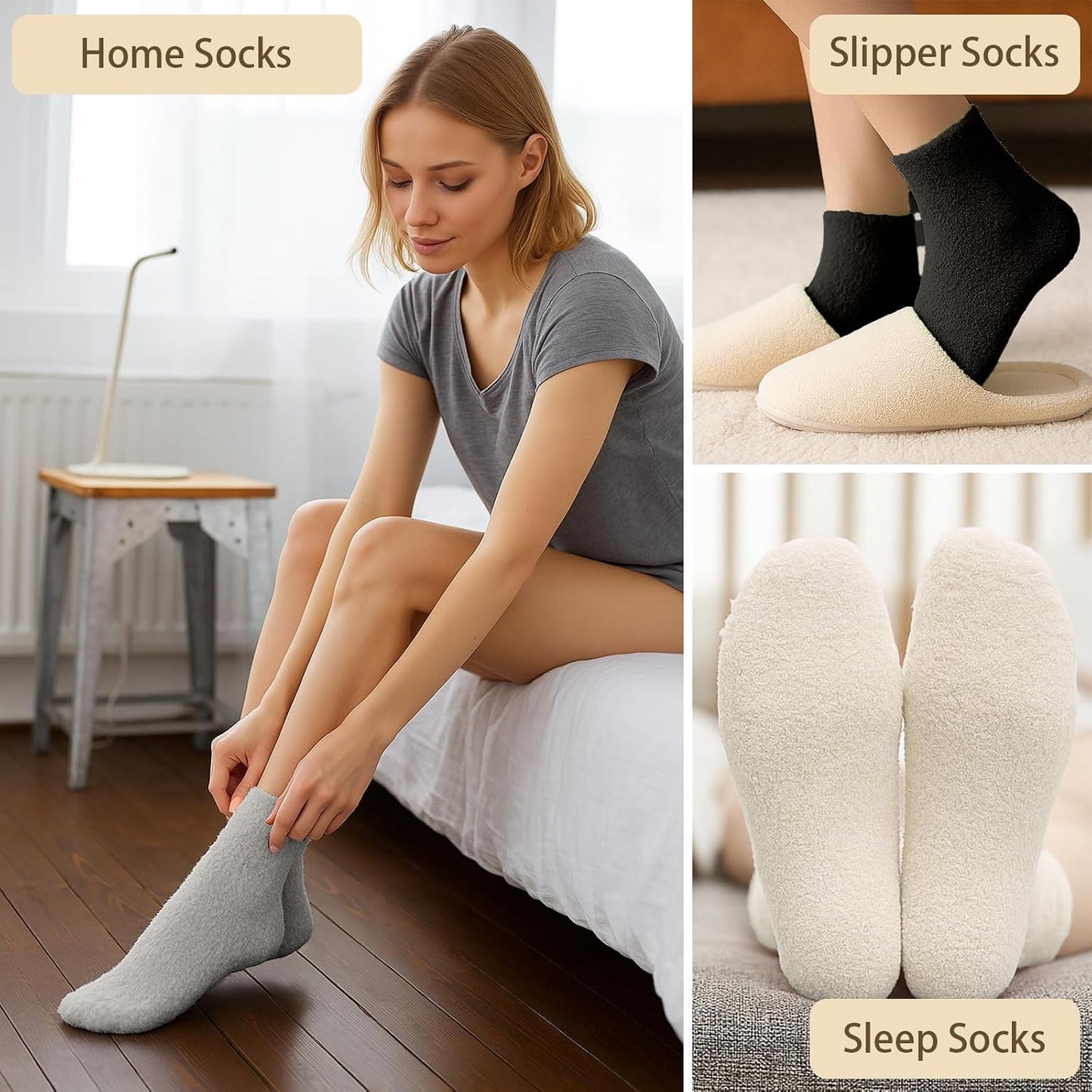 5 Pairs Fluffy Socks Womens Fuzzy Socks, Cozy Winter Sleep Sock for Women, Girls, Kids, Warm Microfiber Soft Sock