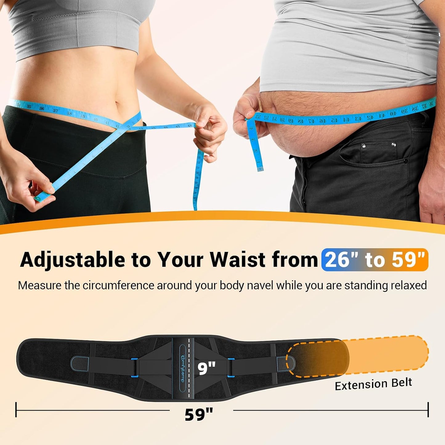 Comfytemp Heating Pad for Back, Electric Heat Pad with Lumbar Support Brace for Period, Larger Back Heated Wrap with 6 Heat Setting & 3 Timers for Women Men Mom Dad Elderly, Waist Up to 59"