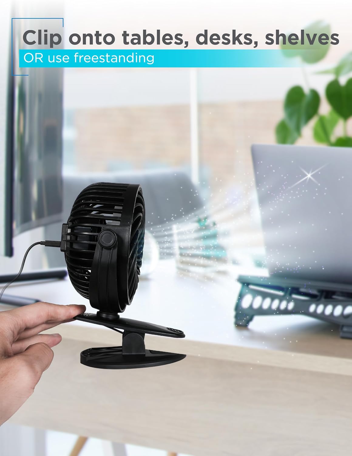 BLACK+DECKER 4" Convertible Cooling Fan, 3-Speed, Type-C USB, 2-Pack, Black